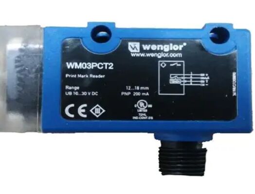 Wenglor - WM03PCT2 प्रिंट मार्क सेंसर, 12-18MM रेंज, PNP NO NC, M12 कनेक्टर, WHITE LIGHT, 1.5x2.5 SPOT, 10-30VDC